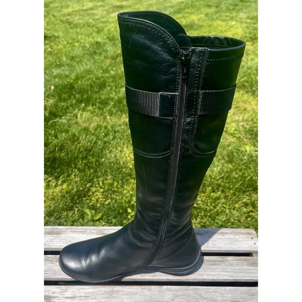 Paul Green Knee‎ High Riding Boots Black Leather Women's Shoe Size 6.5 UK 4